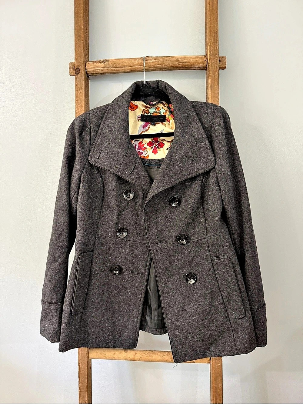 Y2K Steve Madden Gray Pea Coat Size Small Like New